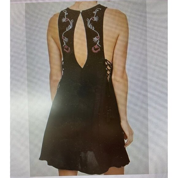Intimately, free people, halter dress , tassels Boho Black Embroidered Lady Sz S - Picture 2 of 16